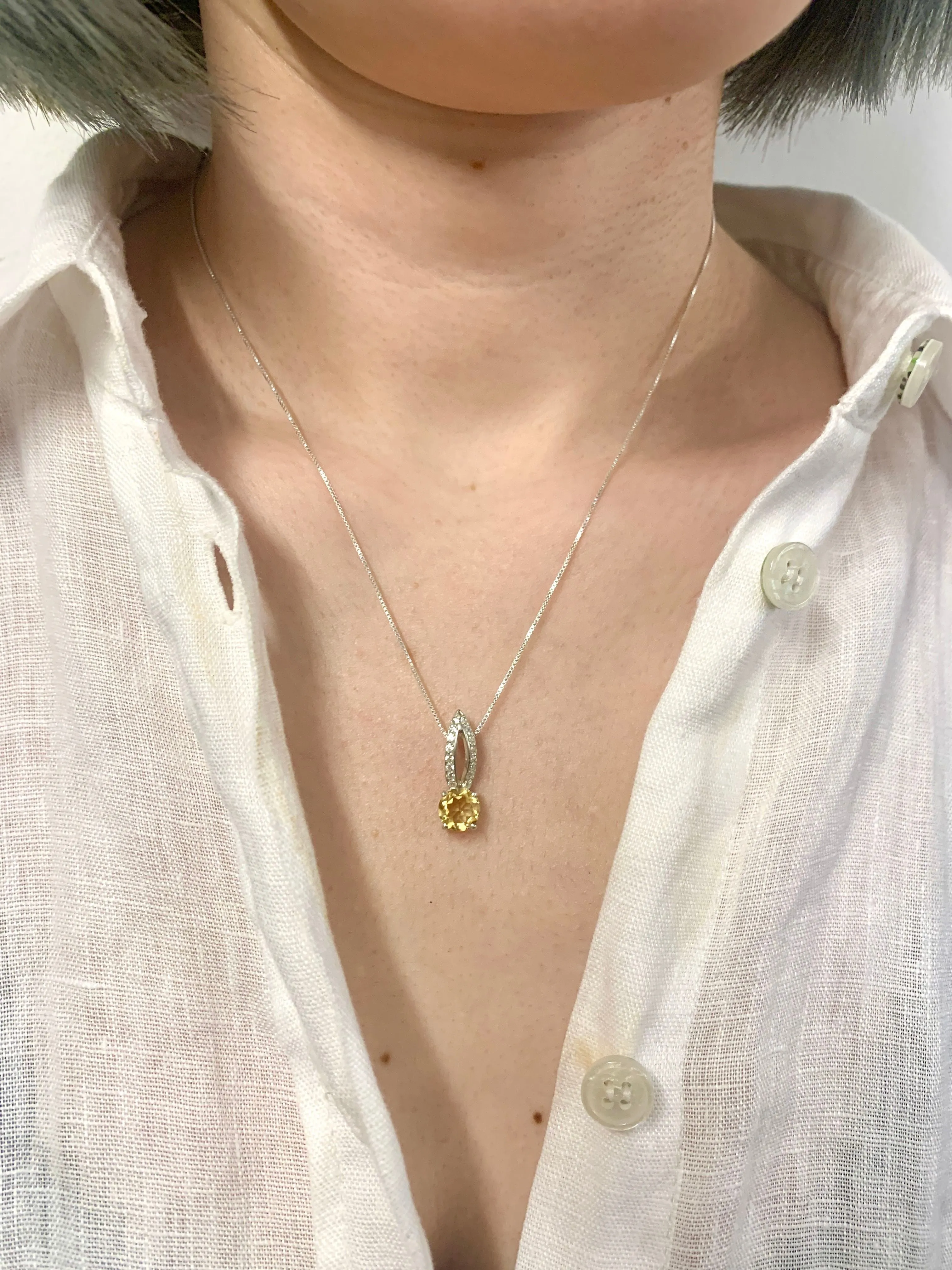 Vintage Citrine Pendant - Silver Citrine Necklace -  Dainty Citrine Necklace