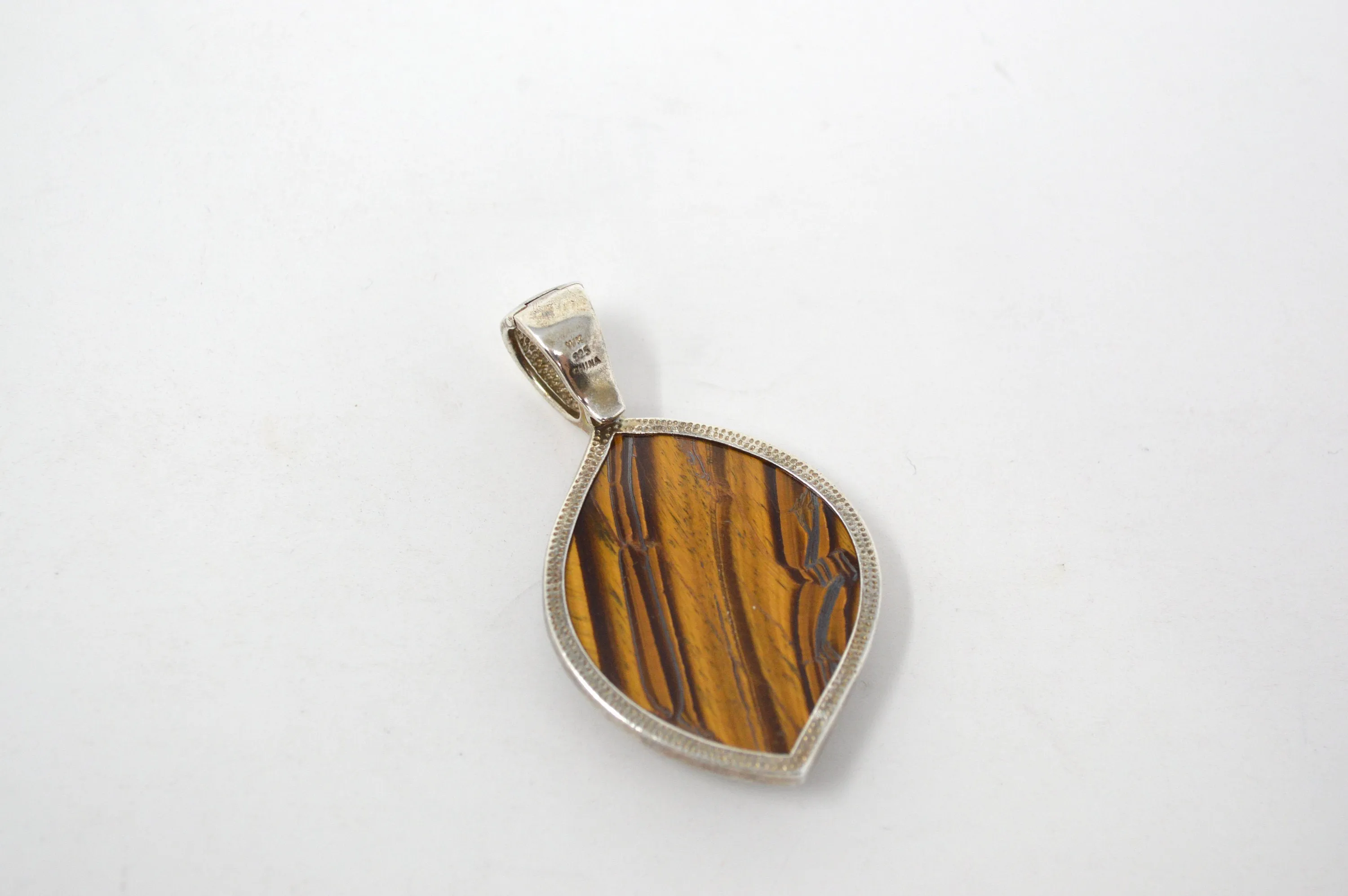 Vintage Designer Whitney Kelly WK Tigers Eye Sterling Silver Necklace Pendant