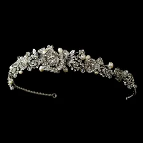 Vintage Inspired Crystal & Freshwater Pearl Rose Bridal Tiara Headpiece