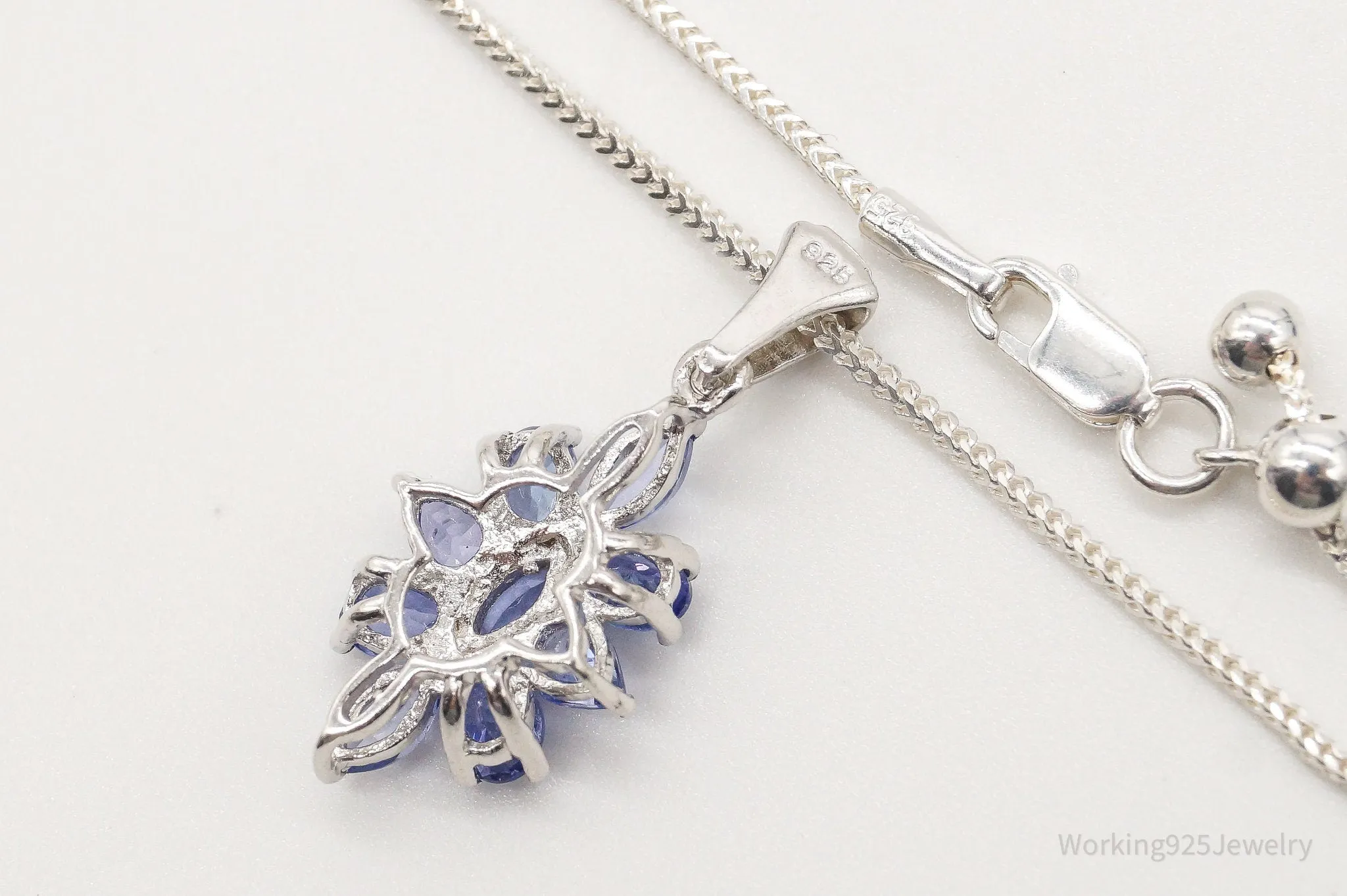 Vintage Iolite Flower Sterling Silver Adjustable Chain Necklace