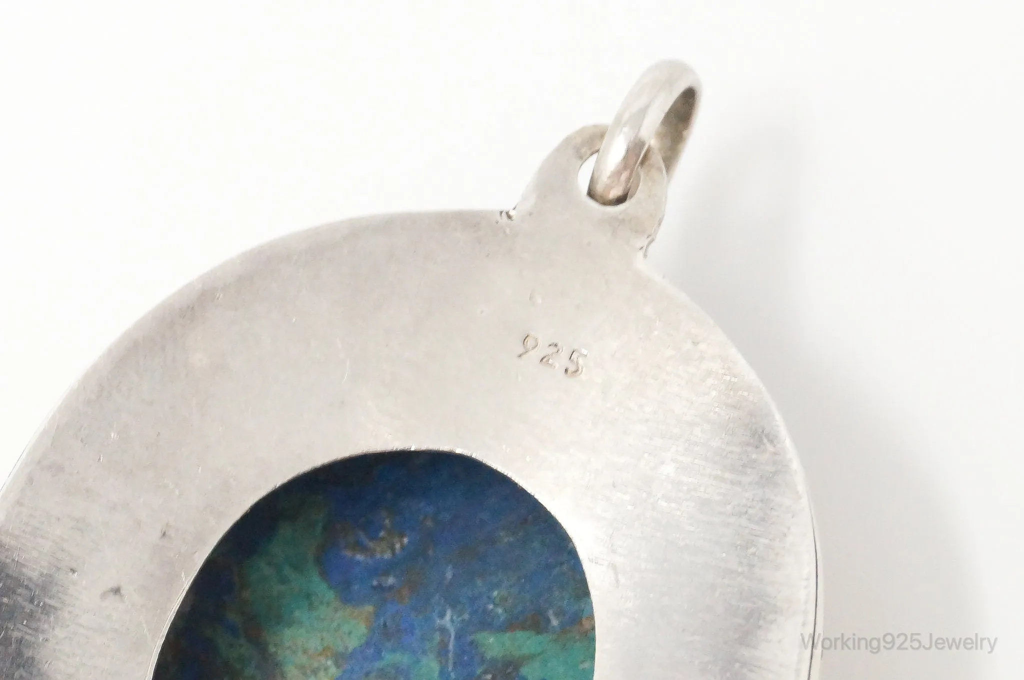 Vintage Large Azurite Brass Sterling Silver Pendant