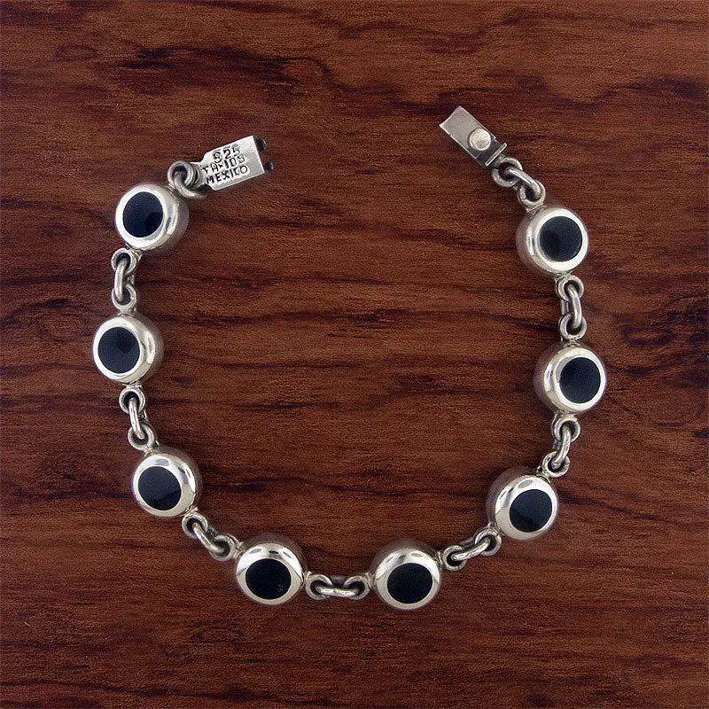 VINTAGE Mexican Silver & Onyx Link Bracelet