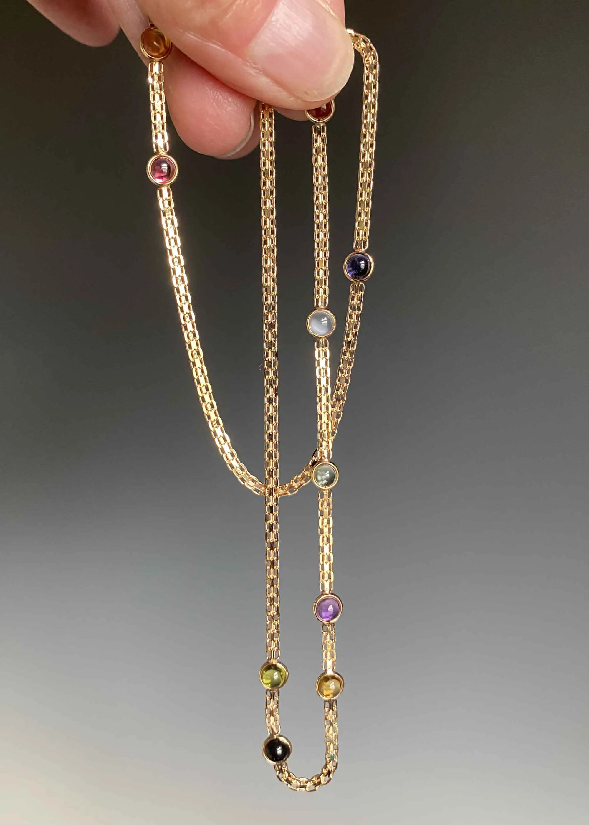 Vintage Multi Gemstone Cabochon Necklace in 14K Gold