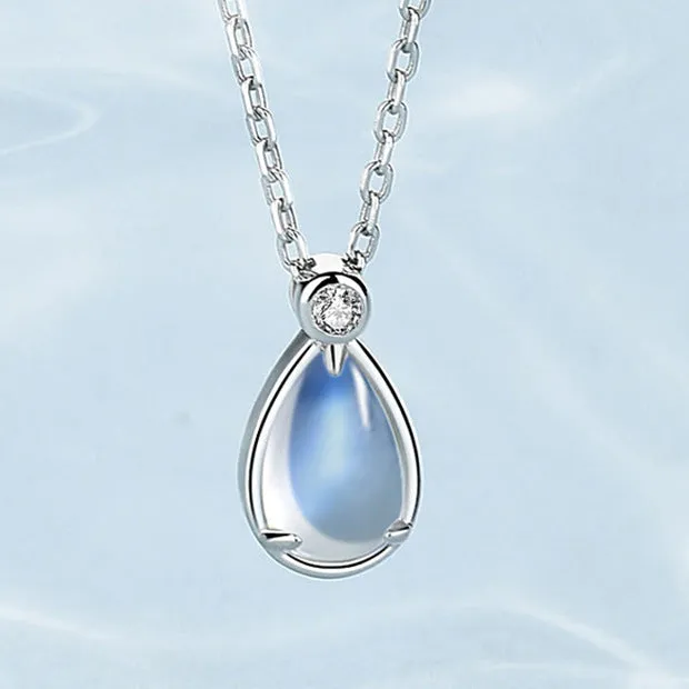 Water Drop Moonstone Pendant Silver Necklace for Women