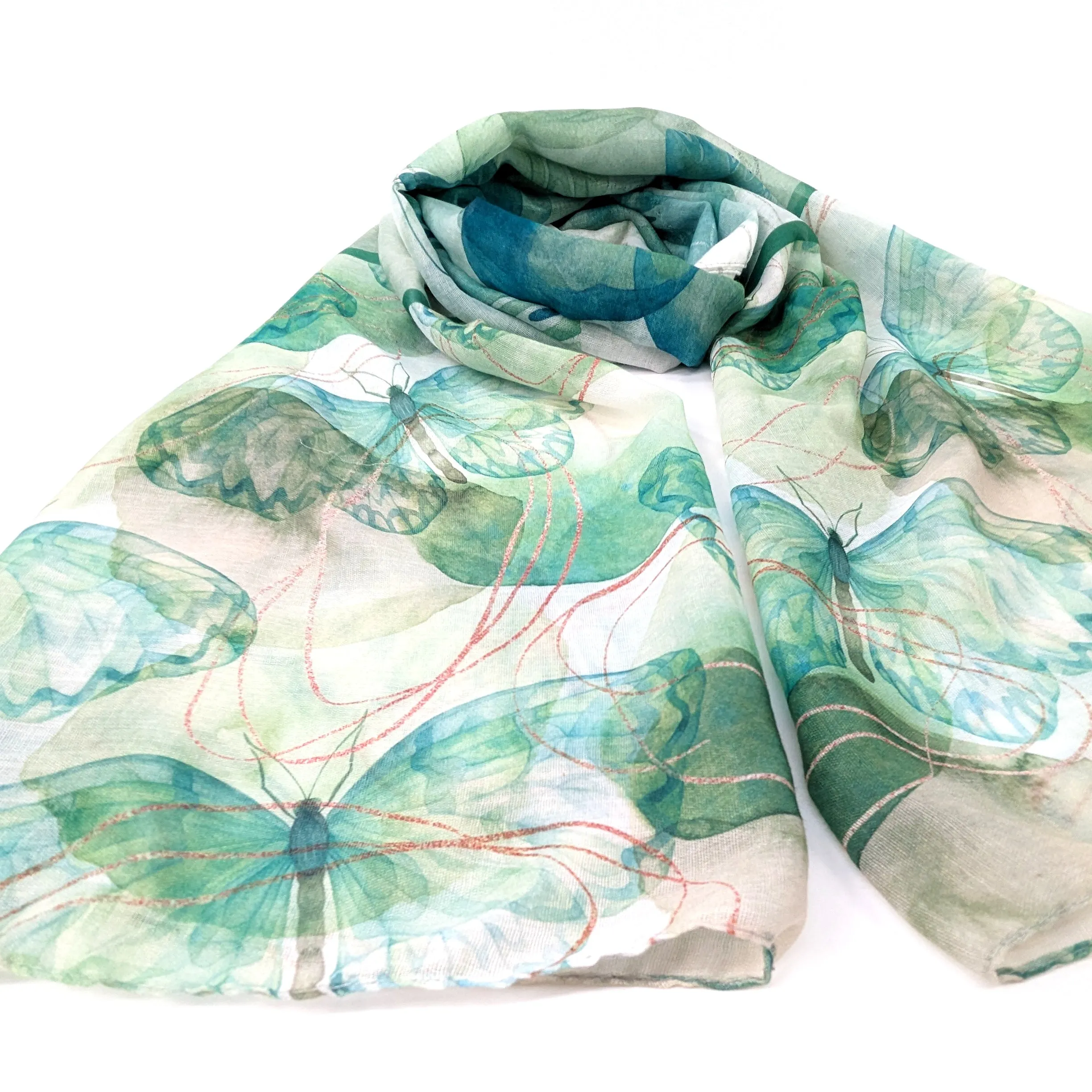 Watercolour Butterfly Scarf - Pistachio Green (50x180cm)