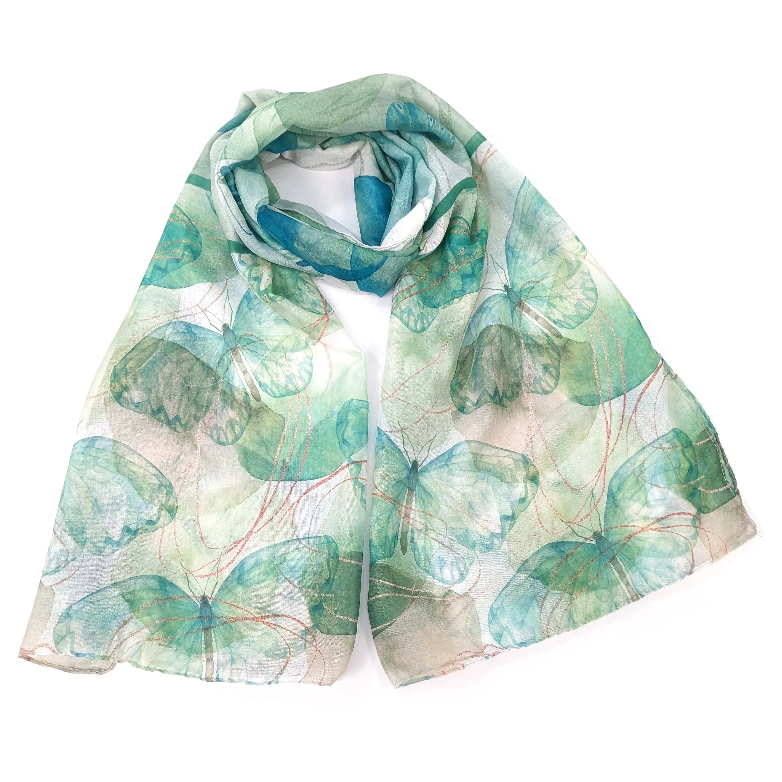 Watercolour Butterfly Scarf - Pistachio Green (50x180cm)