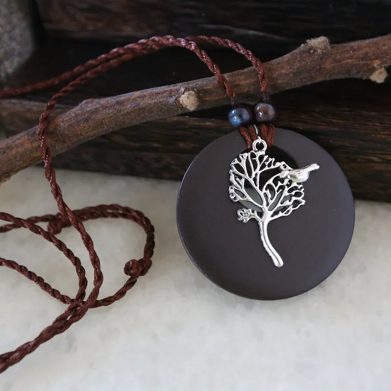 WEIYU Alloy Tree Of Life Wooden Pendant Necklace Maxi Necklace Jewelry Vintage Leaf Wood Fashion Long Necklace Ceramics Beads