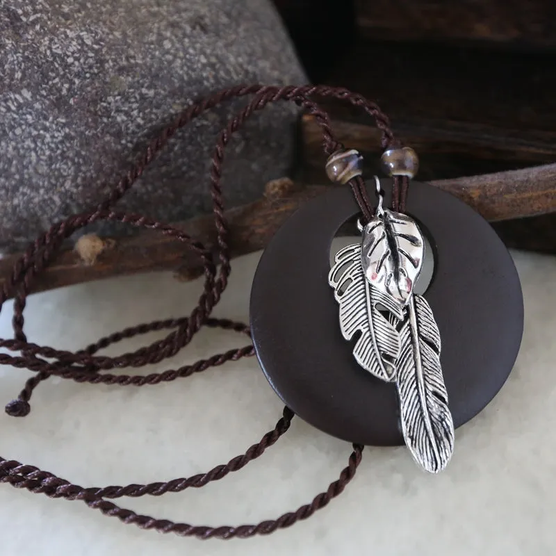 WEIYU Alloy Tree Of Life Wooden Pendant Necklace Maxi Necklace Jewelry Vintage Leaf Wood Fashion Long Necklace Ceramics Beads