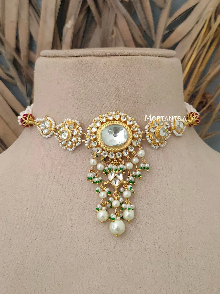 White Color Gold Plated Jadau Kundan Necklace Set - MS1695Y