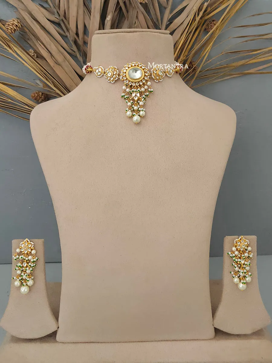 White Color Gold Plated Jadau Kundan Necklace Set - MS1695Y