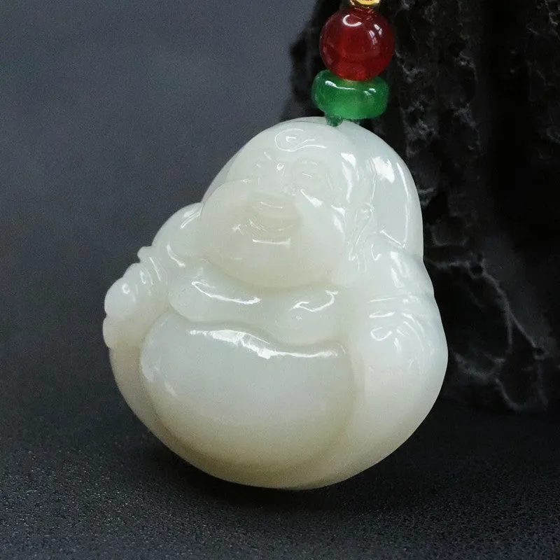 White Jade Buddha Necklace crafted with Hetian Jade and Sterling Silver