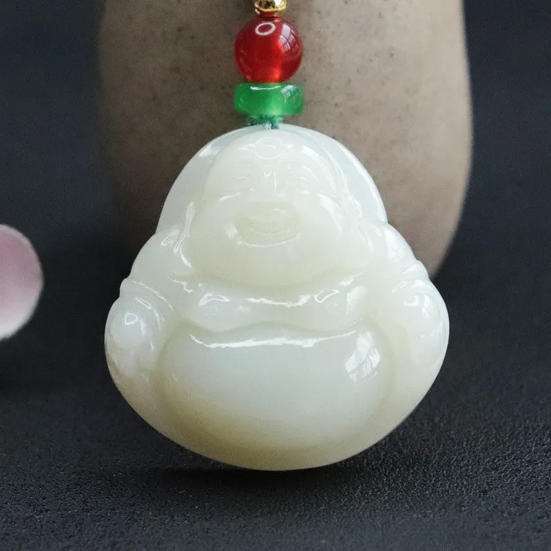 White Jade Buddha Necklace crafted with Hetian Jade and Sterling Silver