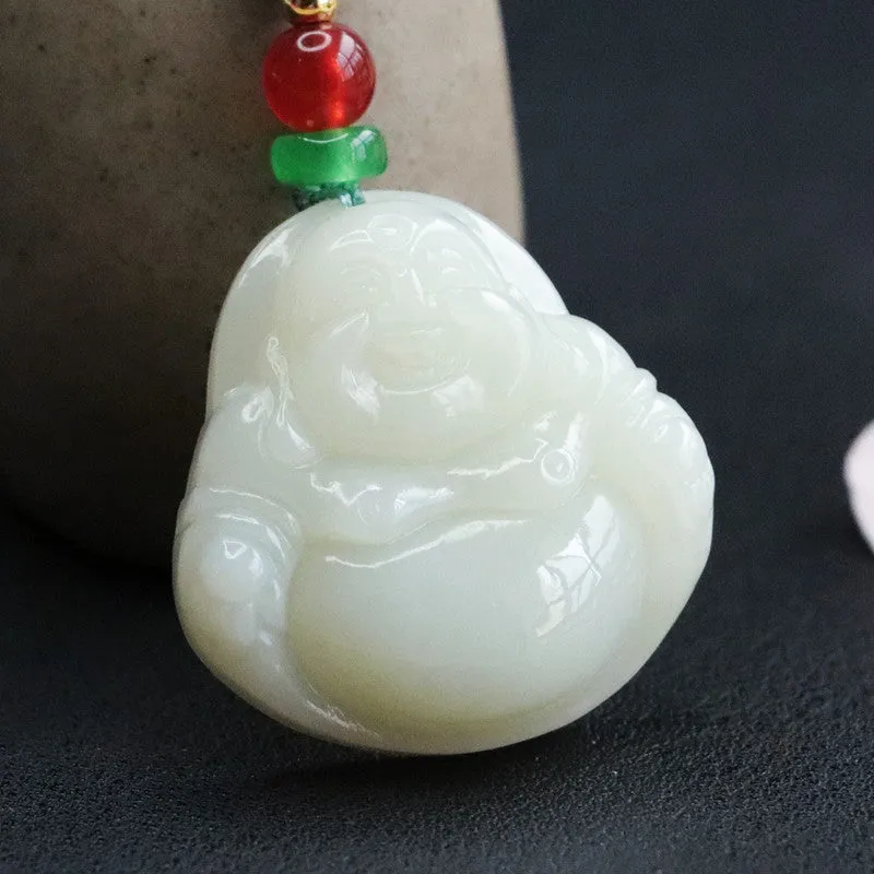 White Jade Buddha Necklace crafted with Hetian Jade and Sterling Silver