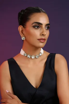 White Silver Tone Polki Choker with Pearls