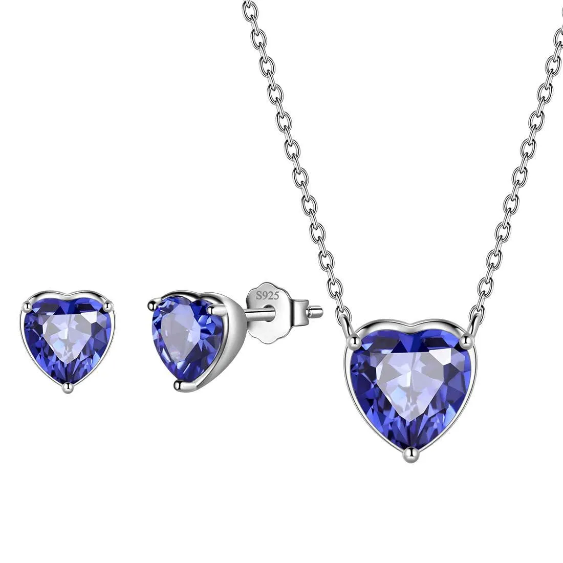 Women Hearts Jewelry Sets 3PCS Birthstone Girls Jewelry Birthday Gift Sterling Silver