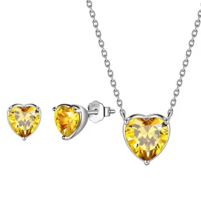 Women Hearts Jewelry Sets 3PCS Birthstone Girls Jewelry Birthday Gift Sterling Silver