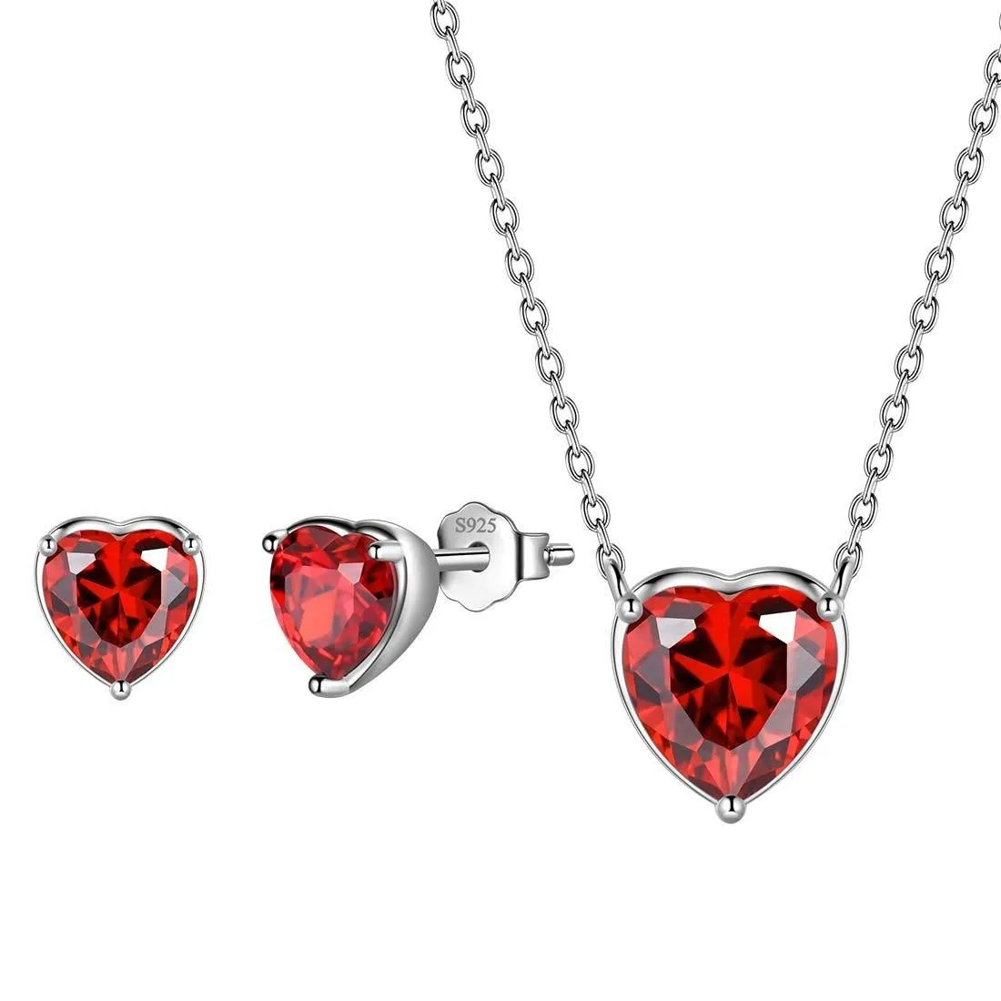 Women Hearts Jewelry Sets 3PCS Birthstone Girls Jewelry Birthday Gift Sterling Silver