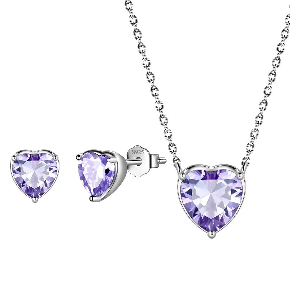 Women Hearts Jewelry Sets 3PCS Birthstone Girls Jewelry Birthday Gift Sterling Silver