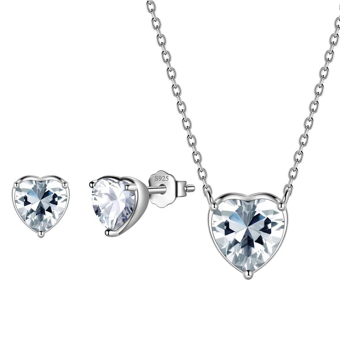 Women Hearts Jewelry Sets 3PCS Birthstone Girls Jewelry Birthday Gift Sterling Silver