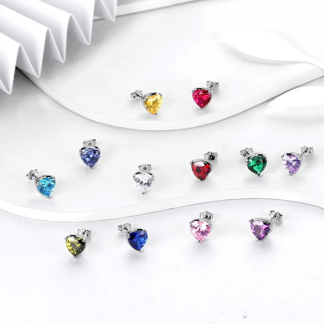 Women Hearts Jewelry Sets 3PCS Birthstone Girls Jewelry Birthday Gift Sterling Silver