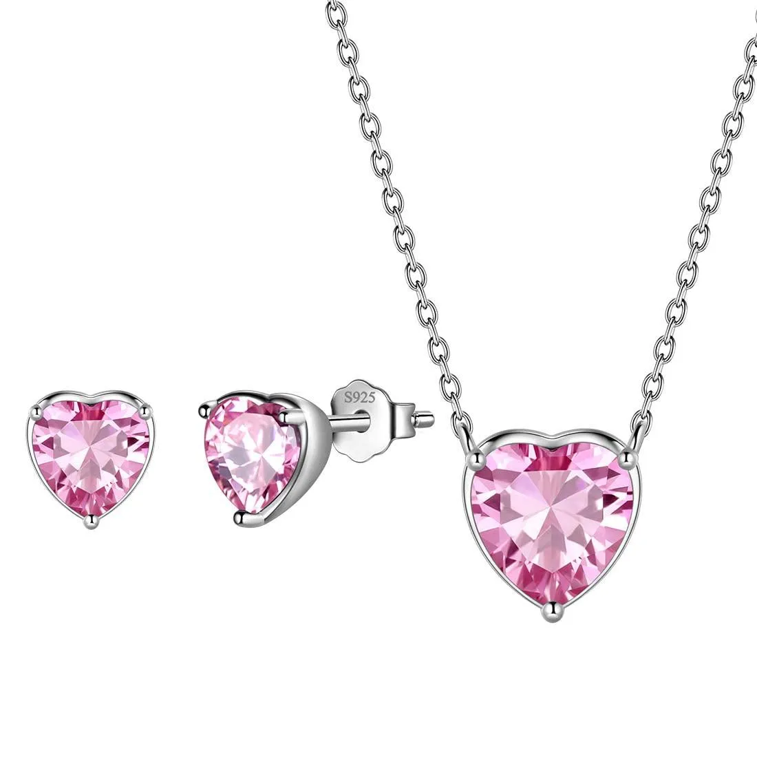 Women Hearts Jewelry Sets 3PCS Birthstone Girls Jewelry Birthday Gift Sterling Silver