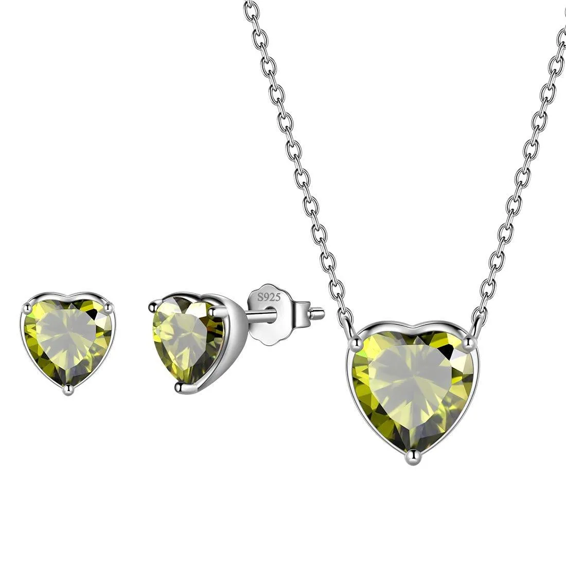 Women Hearts Jewelry Sets 3PCS Birthstone Girls Jewelry Birthday Gift Sterling Silver