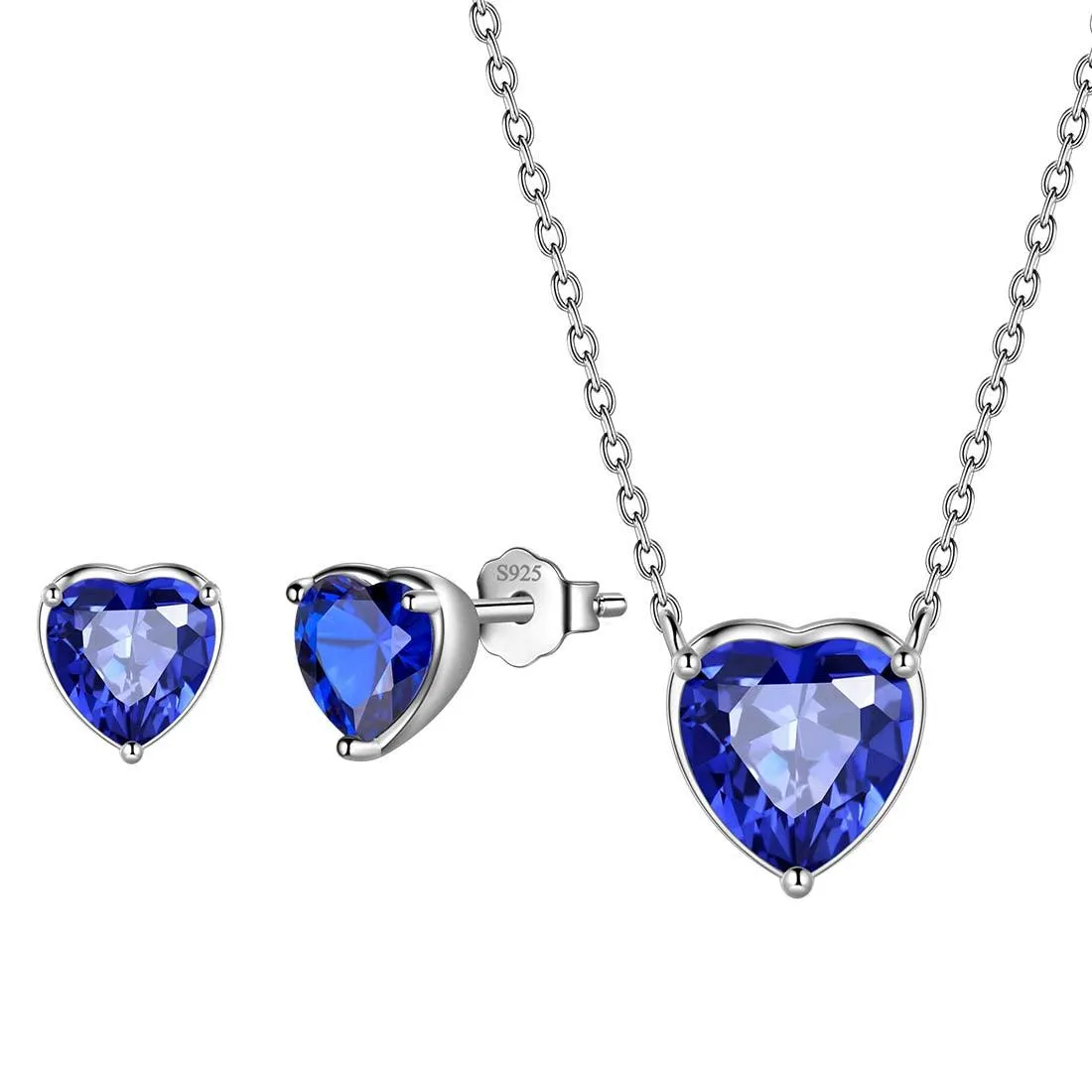 Women Hearts Jewelry Sets 3PCS Birthstone Girls Jewelry Birthday Gift Sterling Silver