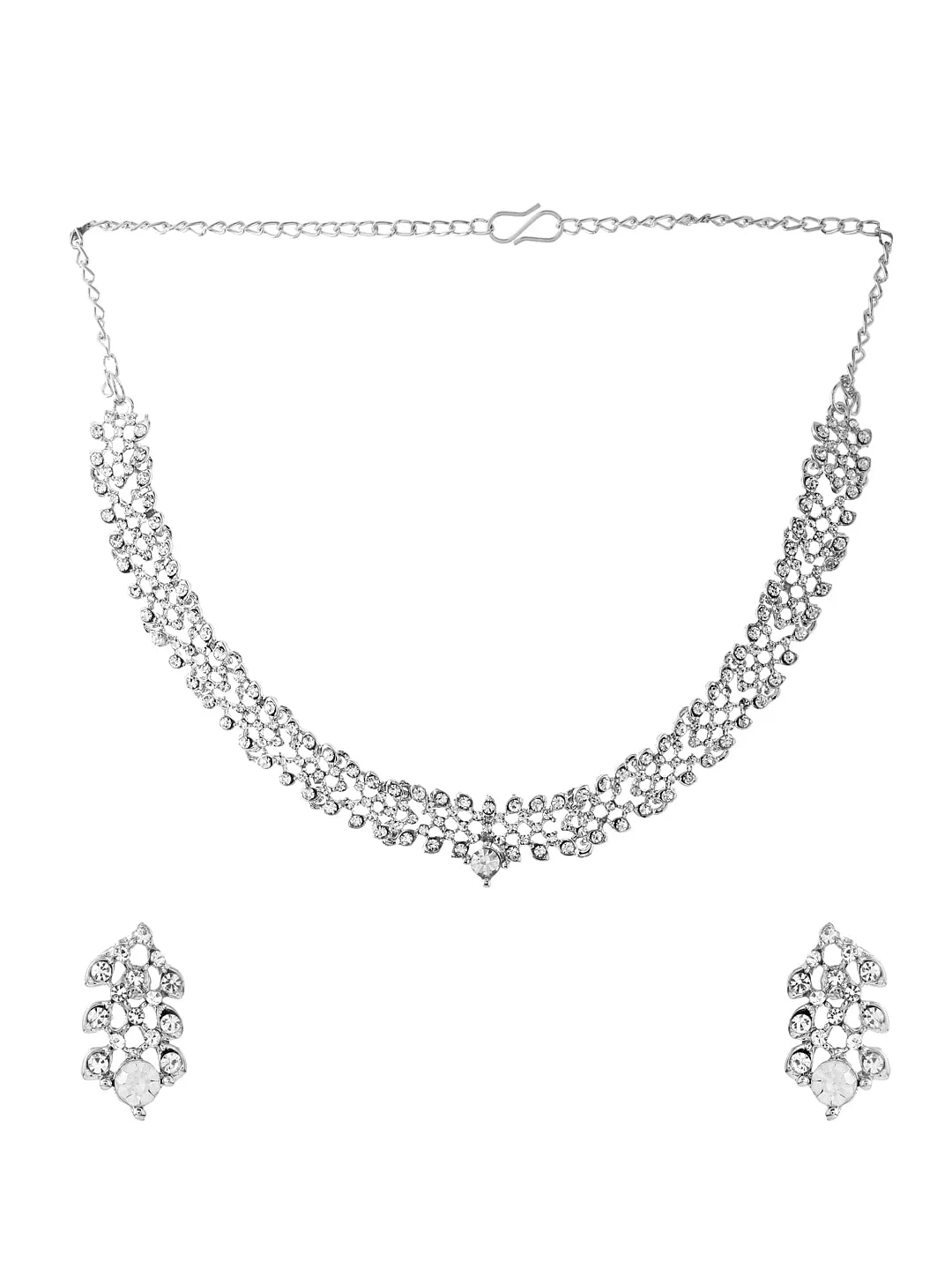 Yellow Chimes Crystal Jewellery Set for Women Silver-Plated White Crystal Studded Choker Necklace Set for Women and Girls