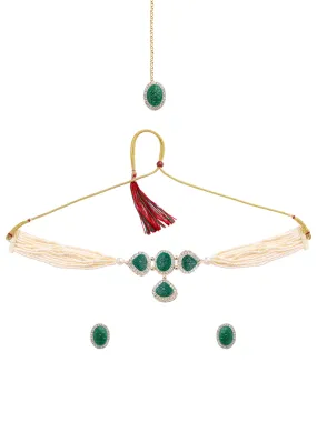 Yellow Chimes Mystic Grooves Collection Jewellery Set for Women Handcrafted Carved Stone Beads Choker Necklace Set | Ethnic Green Choker Set for Girls Birthday Gift for Girls & Women