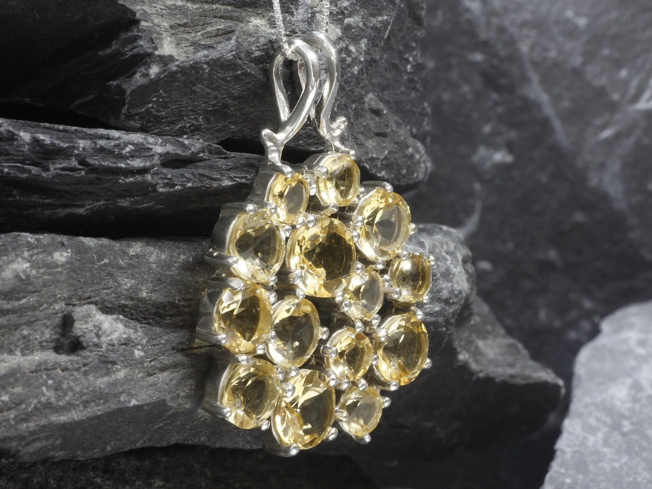 Yellow Citrine Necklace - Cluster Pendant - Statement Citrine Necklace