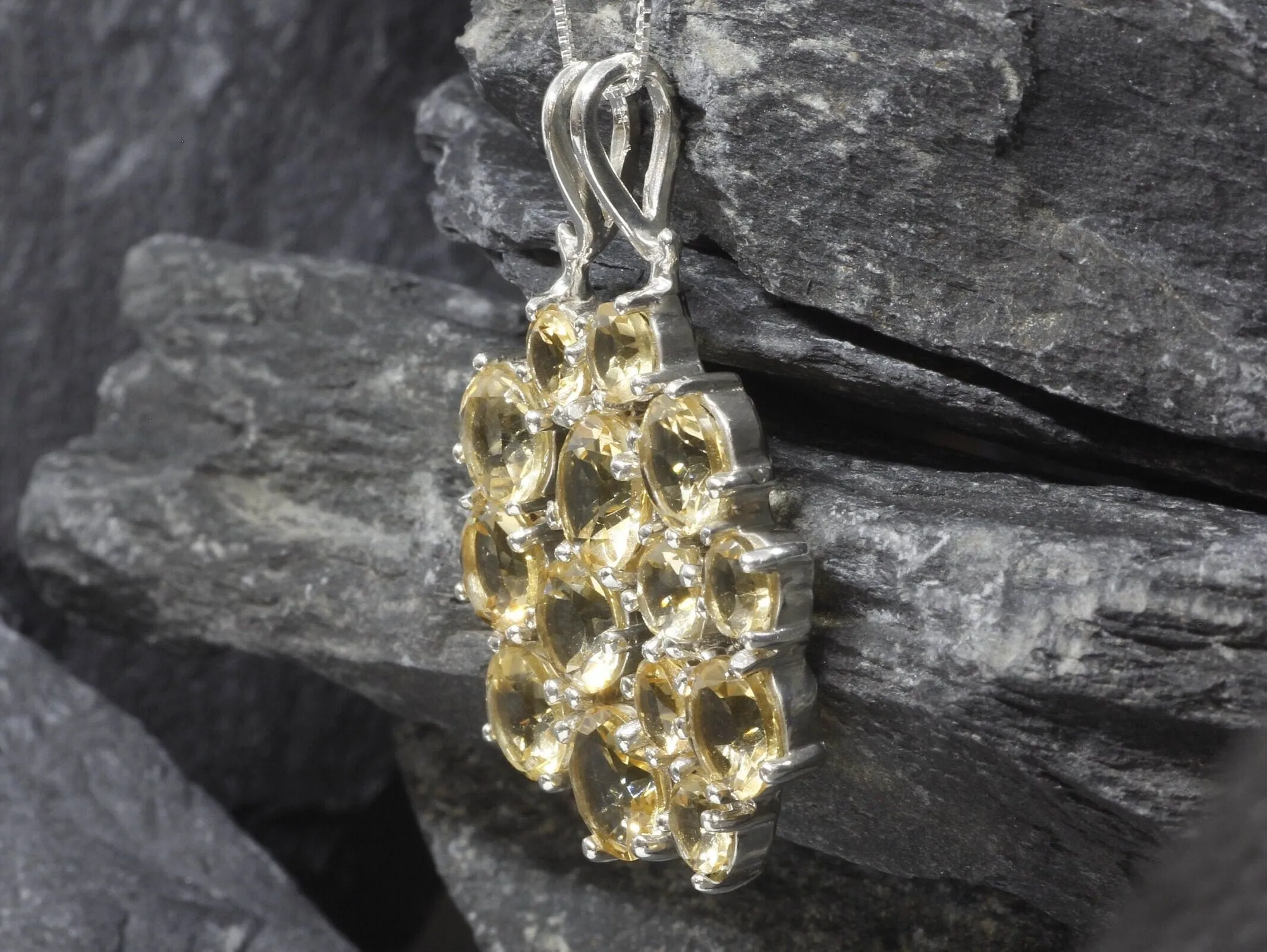 Yellow Citrine Necklace - Cluster Pendant - Statement Citrine Necklace