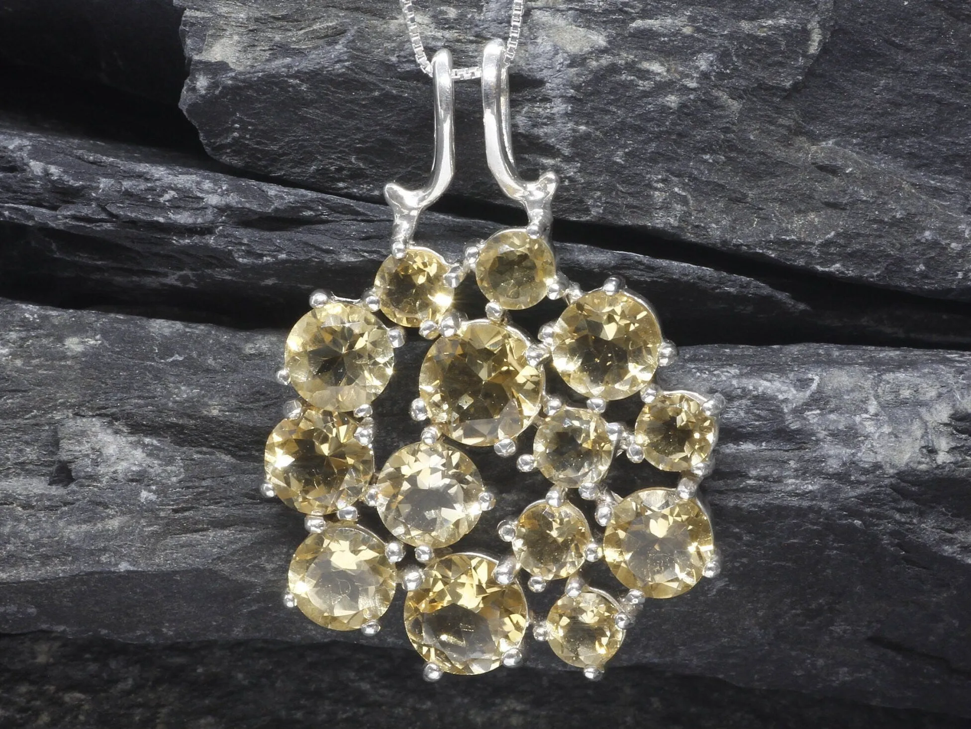 Yellow Citrine Necklace - Cluster Pendant - Statement Citrine Necklace