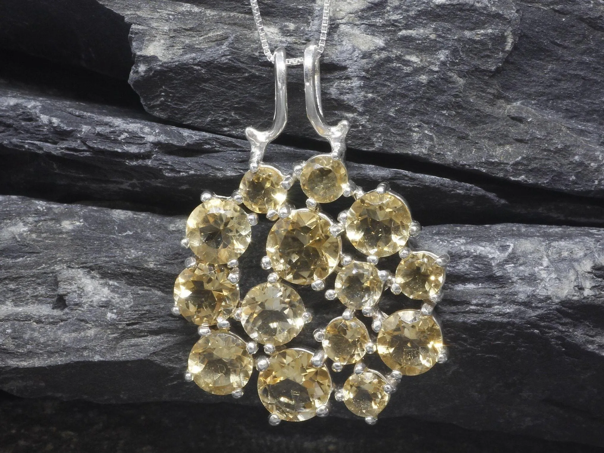 Yellow Citrine Necklace - Cluster Pendant - Statement Citrine Necklace