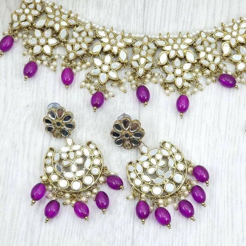 Zara Mirror Necklace Set - Purple