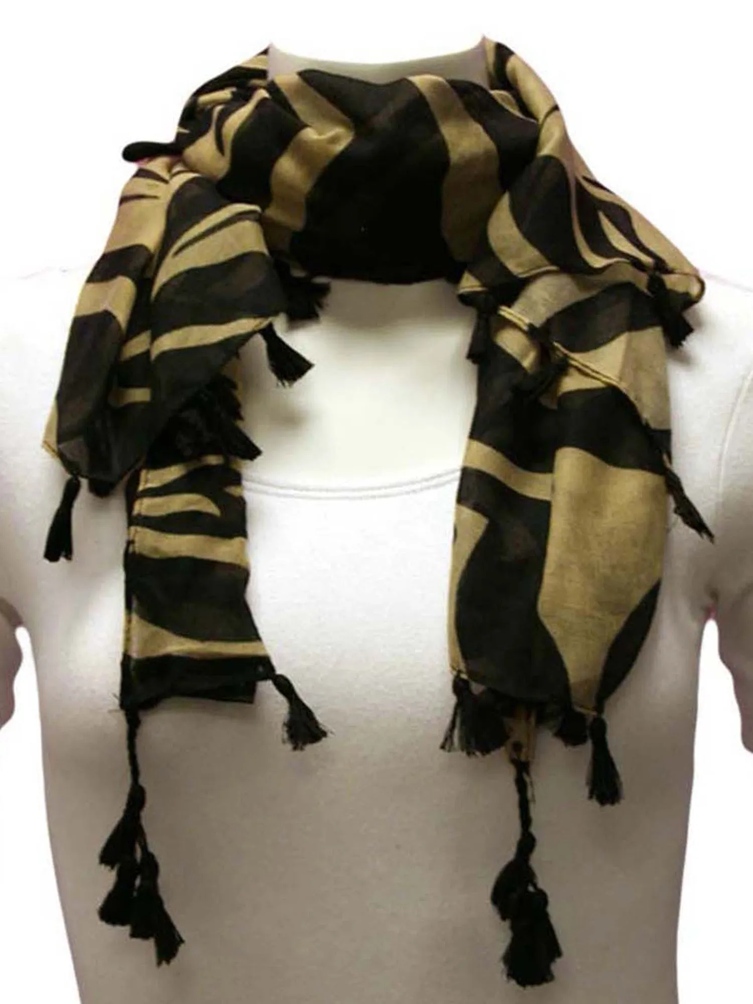 Zebra Striped Scarf With Tassels